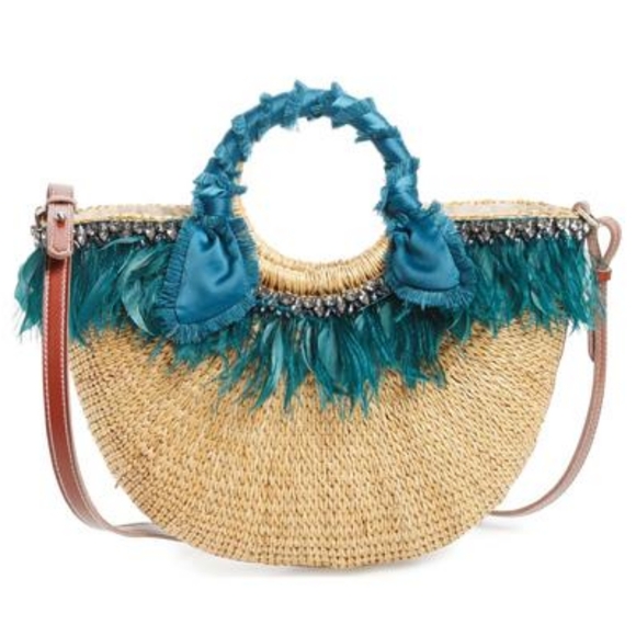 Sam Edelman Handbags - NWT! Sam Edelman Eliya Emerald Feather Straw Bag